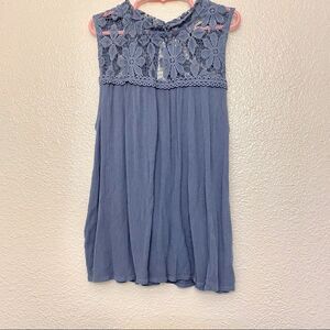 Wallflower Slate blue lace tank top sleeveless blouse-M